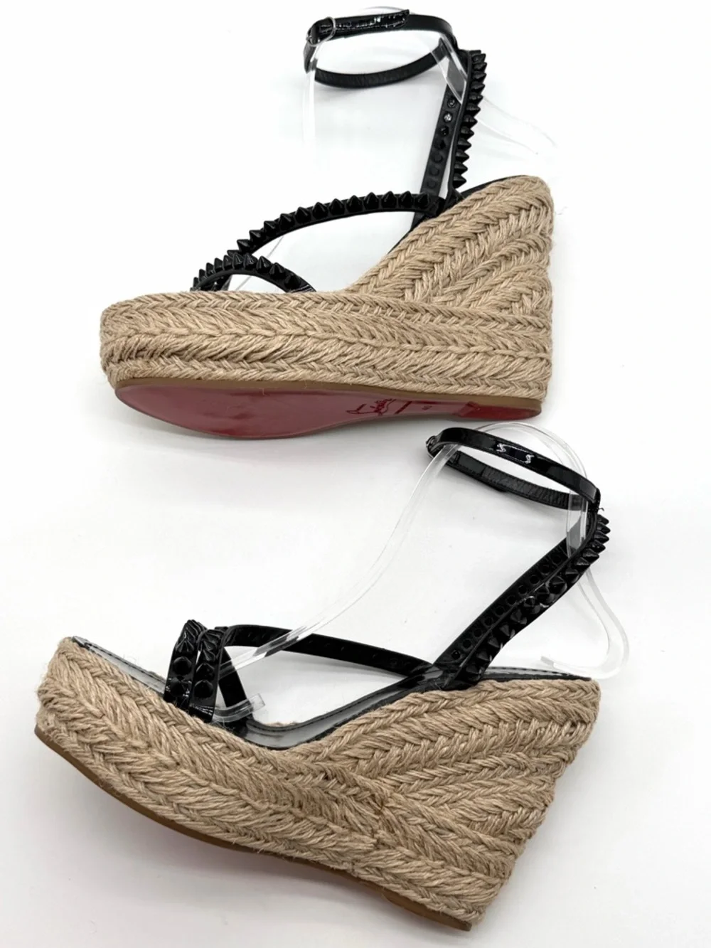 Christian Louboutin Mafaldina Zeppa Black Leather Espadrille Wedge EU 40 US 10